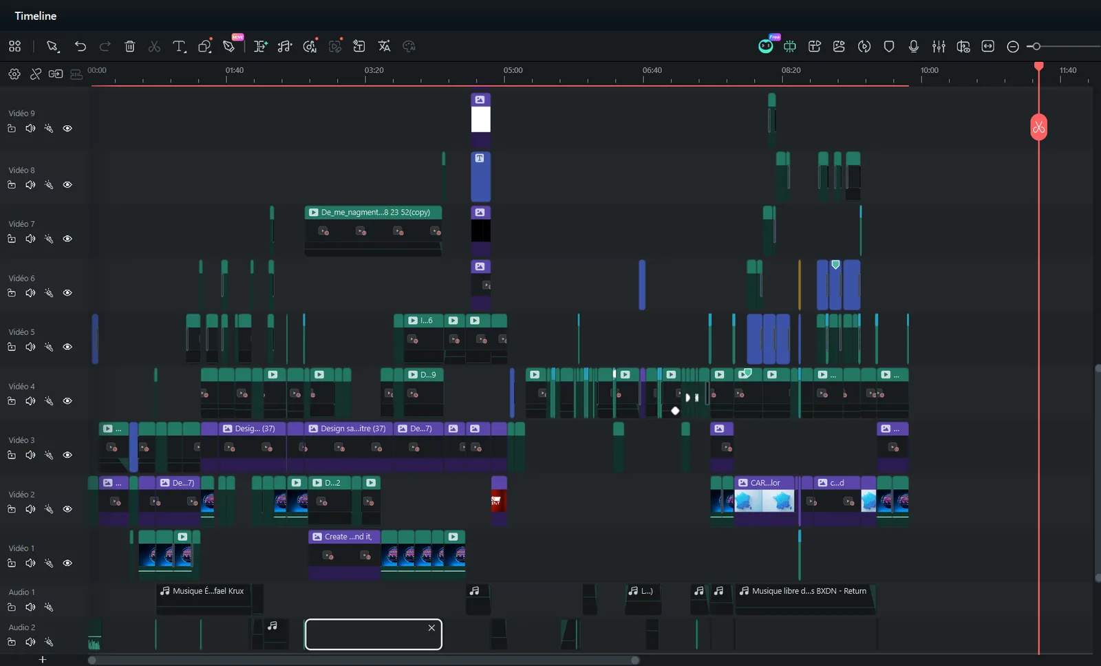 La timeline de montage du JT dans Filmora